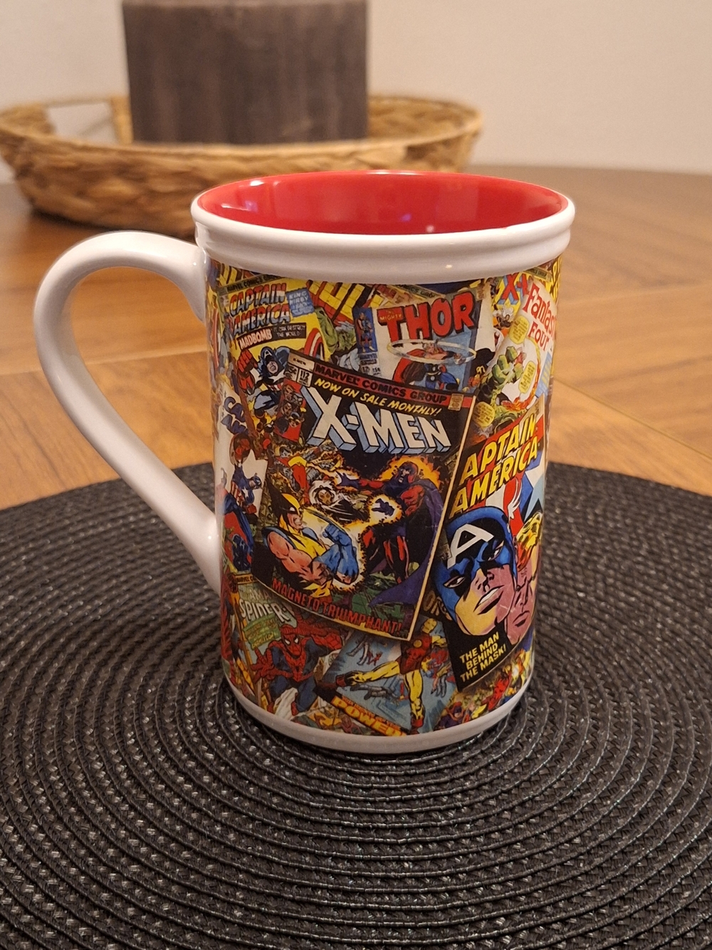 Marvel Comic Collage Ceramic Mug with Red Interior